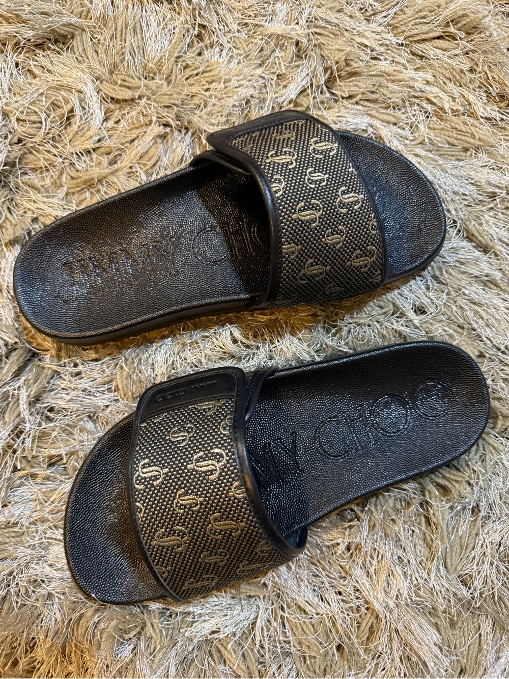 Jimmy Choo FITZ Black/Gold JC Monogrammed Slides - Picture 8 of 14